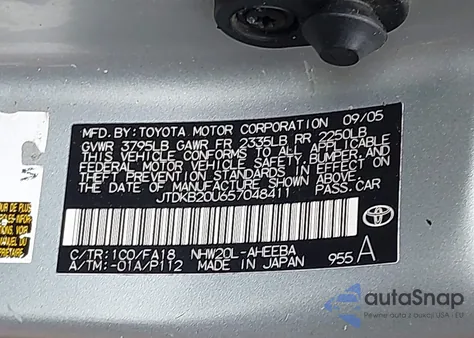 2005 Toyota Prius z USA, uszkodzony, nr VIN JTDKB20U657048411